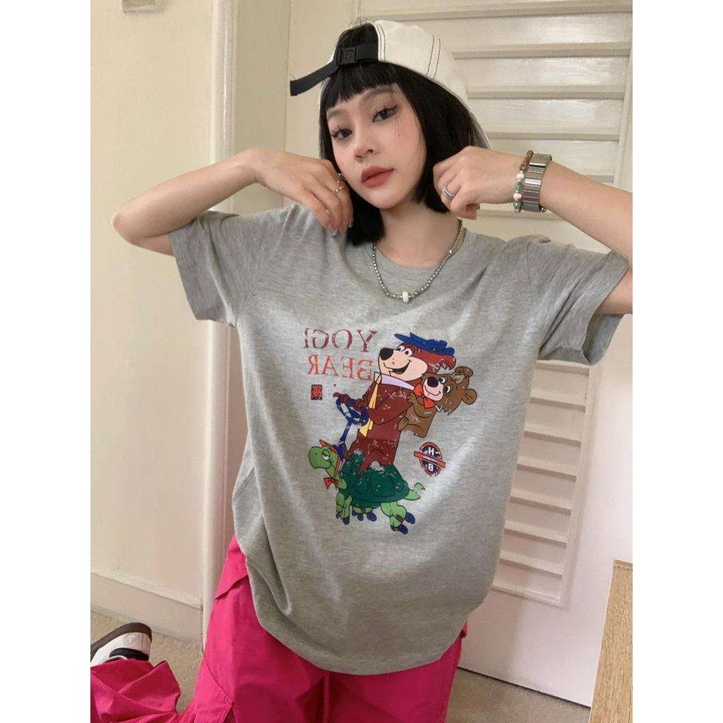 Áo Thun Mùa Hè 62008 Dáng Rộng In Họa Tiết Hoạt Hình Vui Nhộn Dễ Phối Đồ