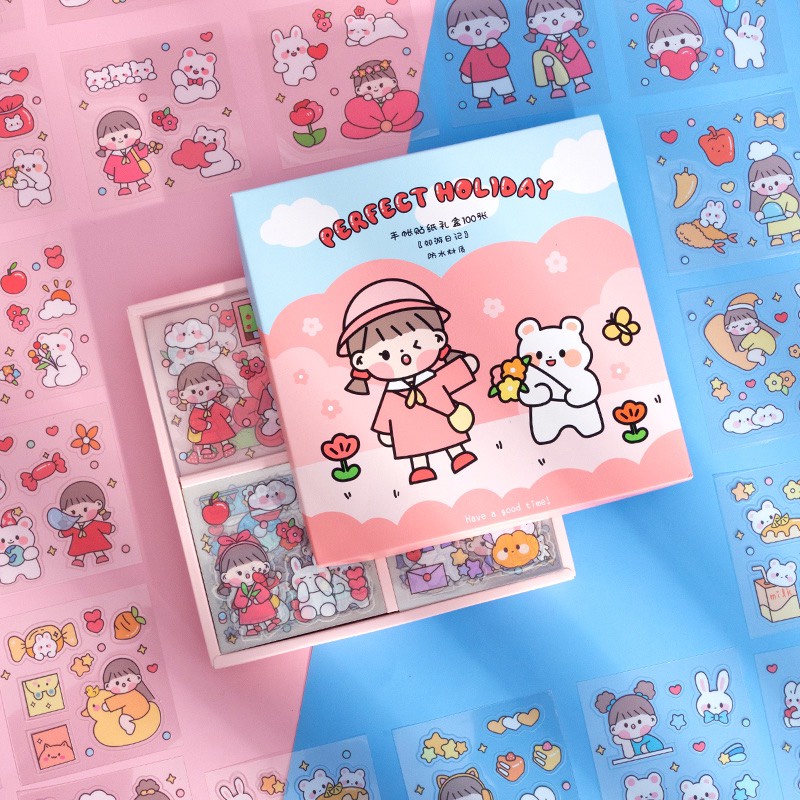 Set 100 hình dán sticker  Set Sticker Telado Nhật Ký Thỏ- MH B0129-L10