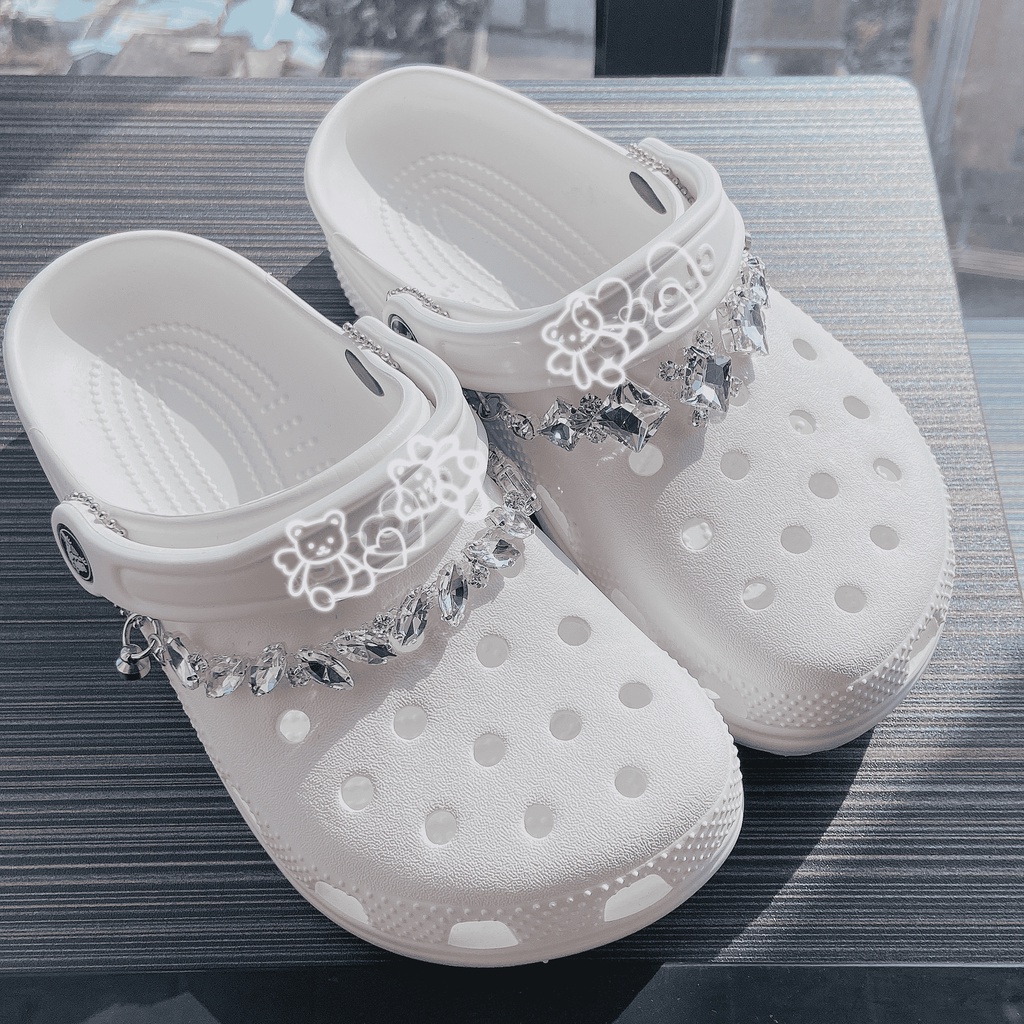 Chuỗi Dây Xích Kim Loại Đính Đá Kim Cương Ngọc Trai Thời Trang Trang Trí Giày Dép Quai Xích