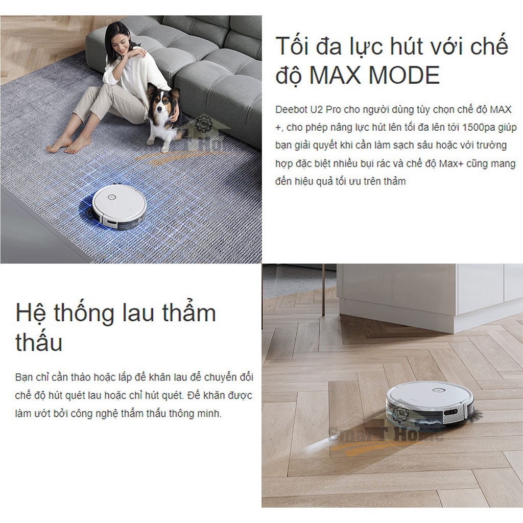 Robot Hút Bụi Lau Nhà Ecovacs Deebot U2 Pro - Robot Lau Nhà Thông Minh Chính Hãng Tự Động Sạc Khi Pin Yếu