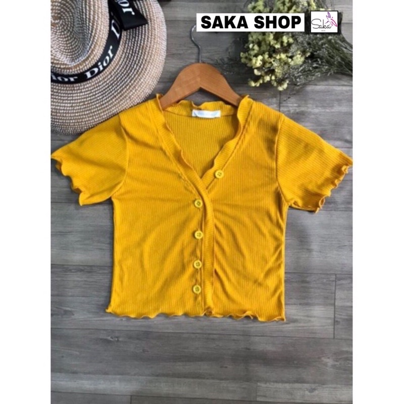 Áo thun nữ tay ngắn croptop trơn màu cuốn biên