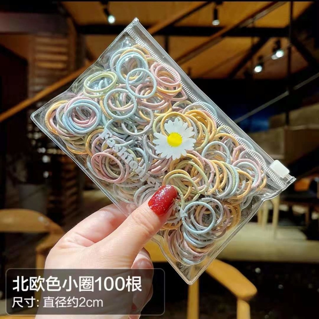 Set 100 Dây Cột Tóc Mềm Co Giãn Nhiều Màu Cho Bé Gái