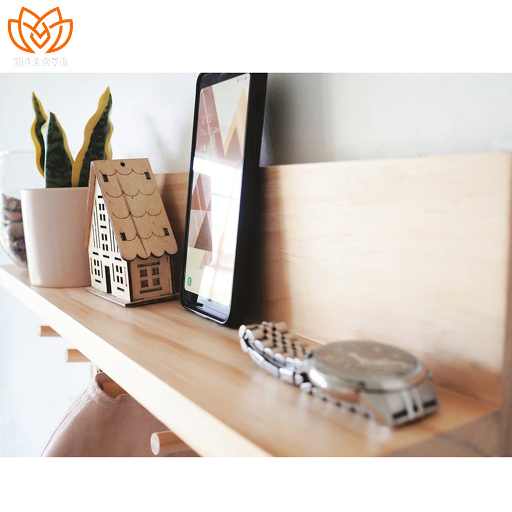 Kệ gỗ treo tường trang trí MEGOVN, decor phòng ngủ,móc quần áo, phụ kiện, giá gỗ treo quần áo, giá để đồ đẹp