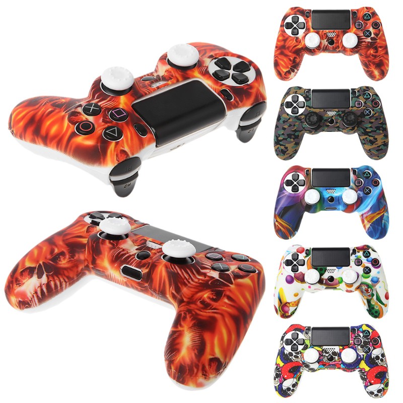 Vỏ bọc silicon cho tay cầm chơi game PS4 kèm 2 nắp đậy