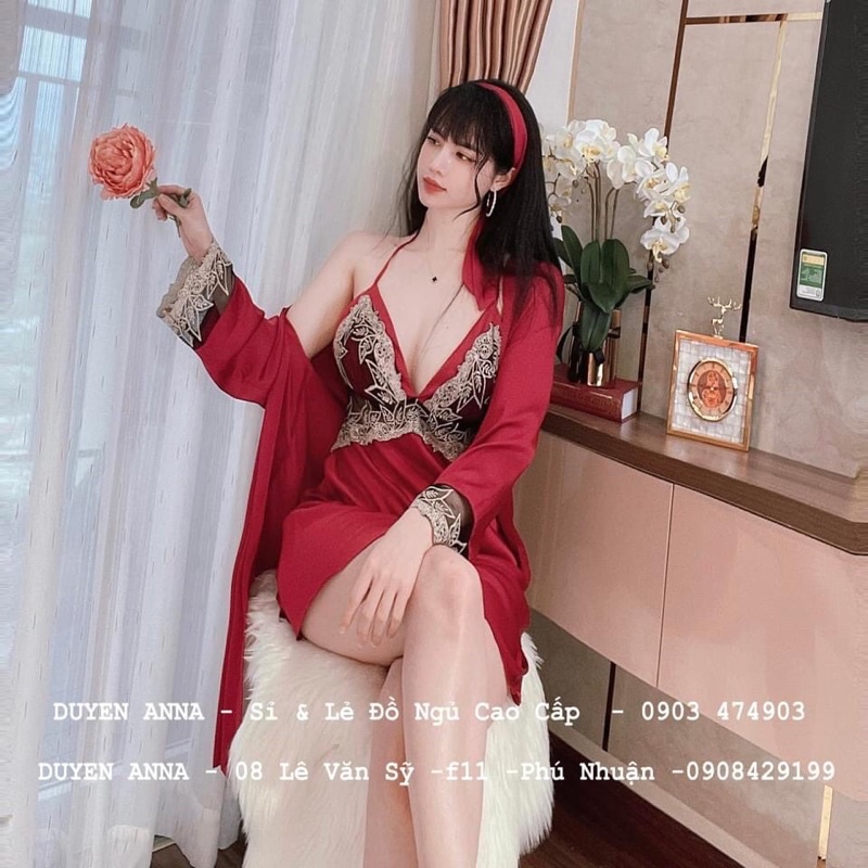 Combo Váy ngủ sexy lụa satin kèm choàng KELLY WANG SX 234 ( 45-55 kg)