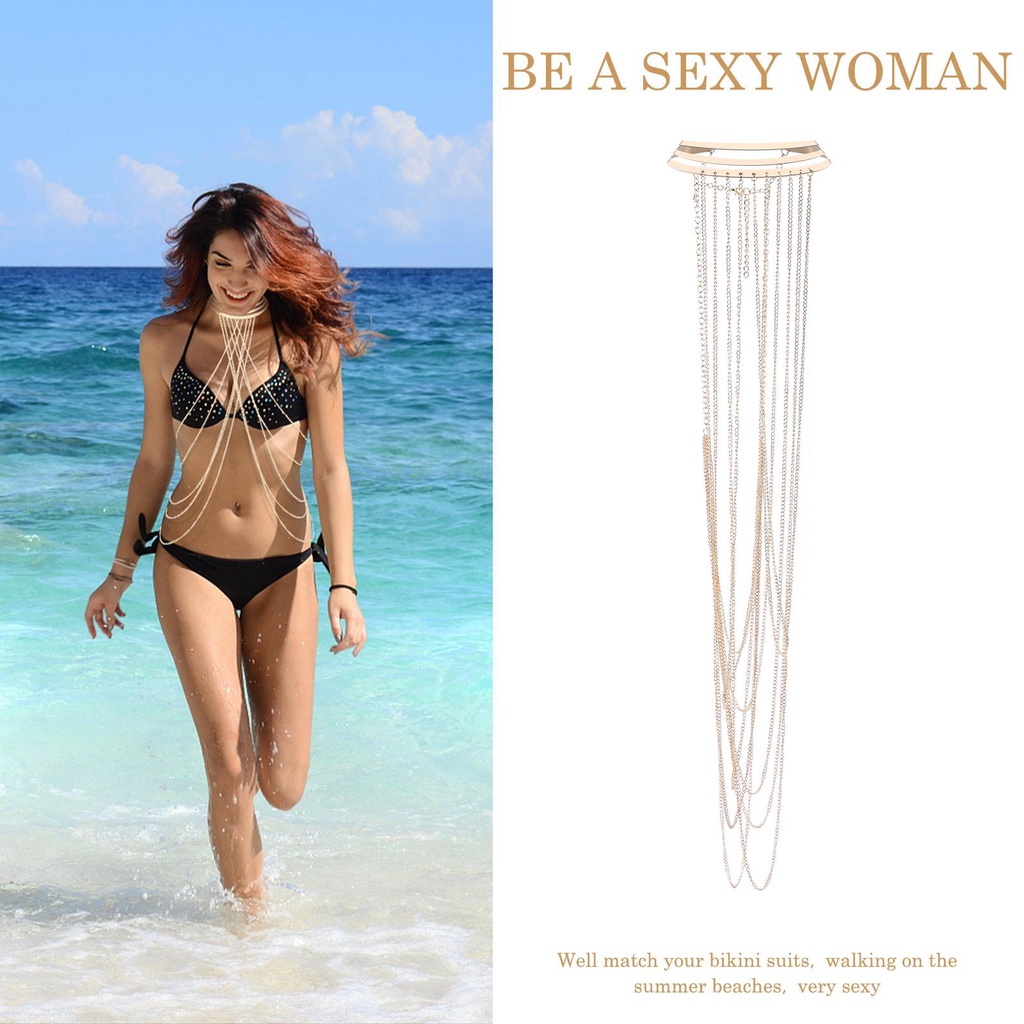 [hxbgxb] Vòng Cổ Choker Dây Xích Năm Sợi Kèm Bikini Cho Nữ
