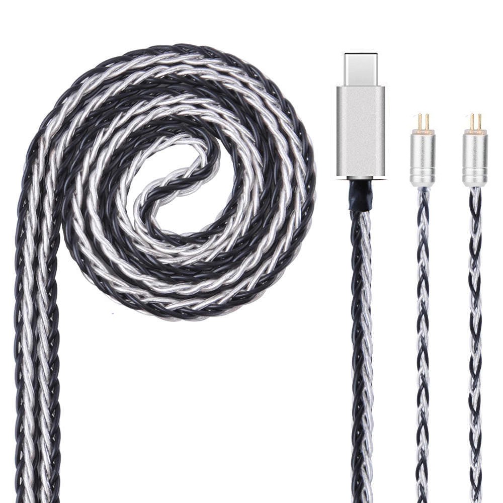 Cáp chuyển Type C sang 2 Pin 0.75mm chất lượng cao, dây mạ bạc 8 lõi, Chip CX21988 hỗ trợ đầu ra âm 