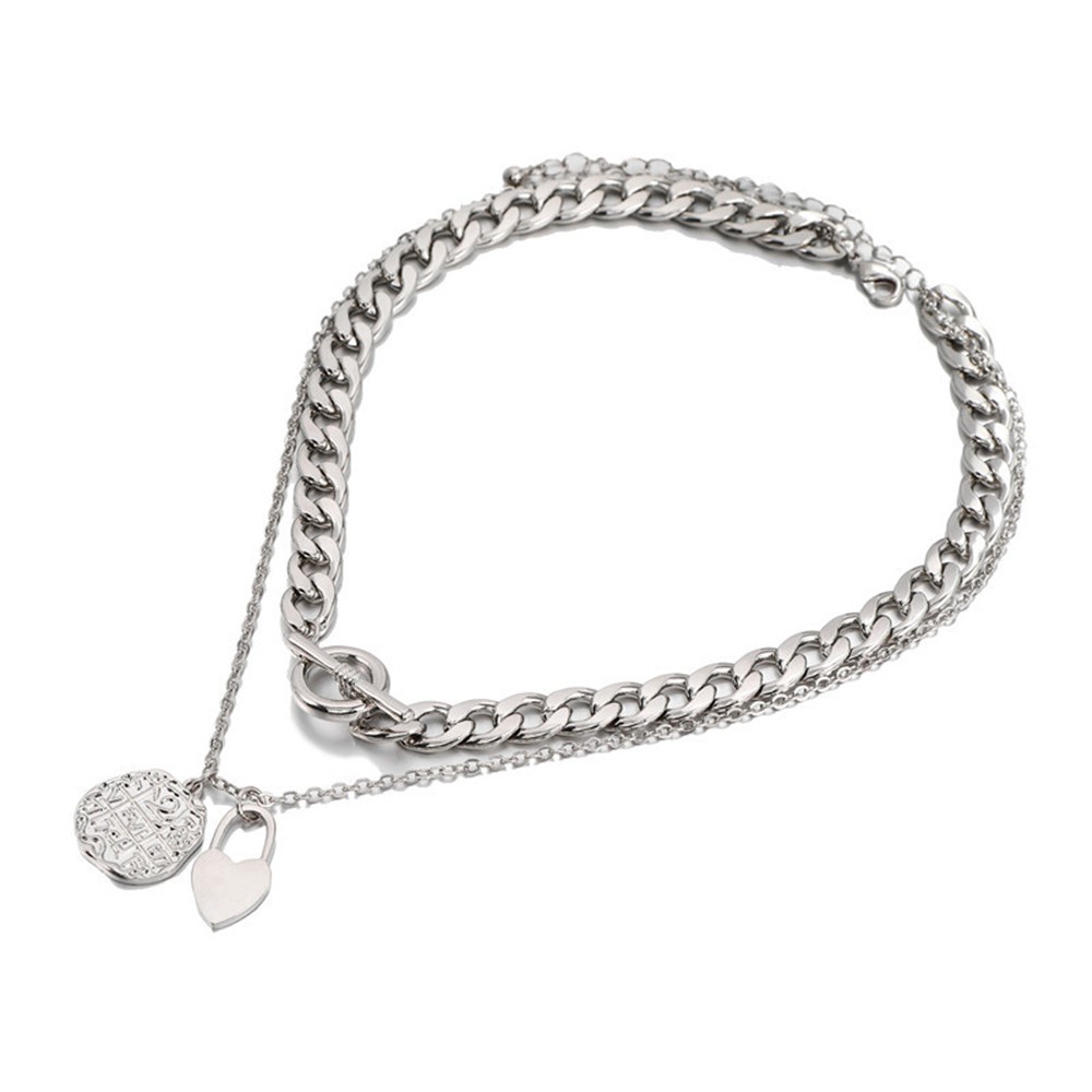 Dây chuyền hai lớp mặt dây hình ổ khóa trái tim phong cách Hàn Quốc thời trang xinh xắn cho nữ