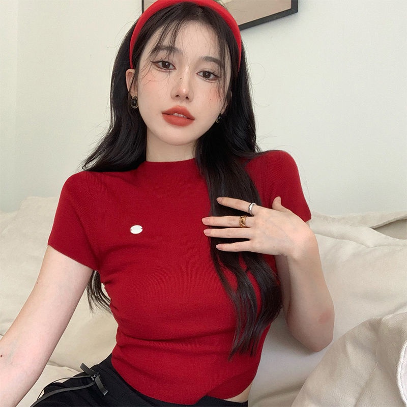 Áo Croptop, Áo thun ngắn tay cho phụ nữ mùa hè, áo thun ngắn tay, kích thước trung bình. Tay NGẮN (kèm ảnh thật)
