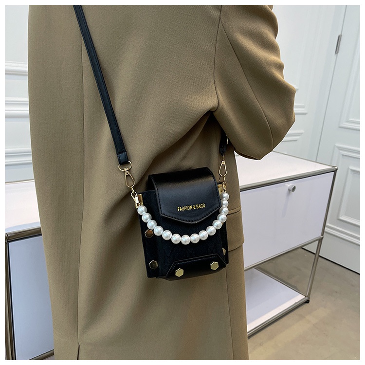 Túi đeo vai IELGY dáng vuông nhỏ in họa tiết đính ngọc trai kiểu phương Tây thời trang dành cho nữ