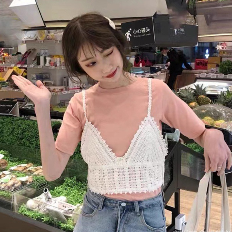 Áo croptop hai dây cổ chữ V thời trang mùa hè quyến rũ cho nữ