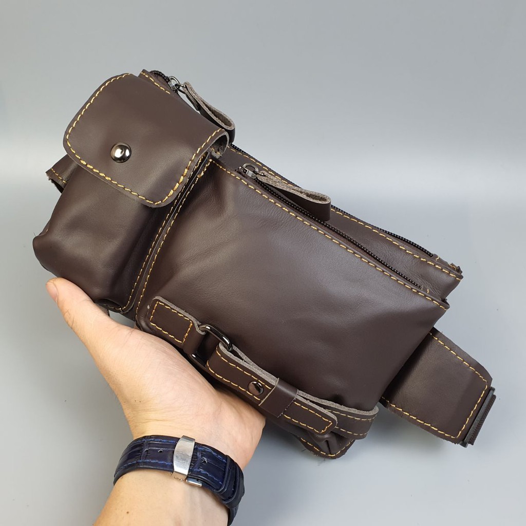 [Da thật]Túi đeo ngực kết hợp đeo hông nam da bò thật TD114 (Nâu sẫm) - 100% da bò thật, BH 3 năm | BigBuy360 - bigbuy360.vn