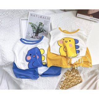 Bộ bé trai cotton khủng long 2 màu xanh vàng