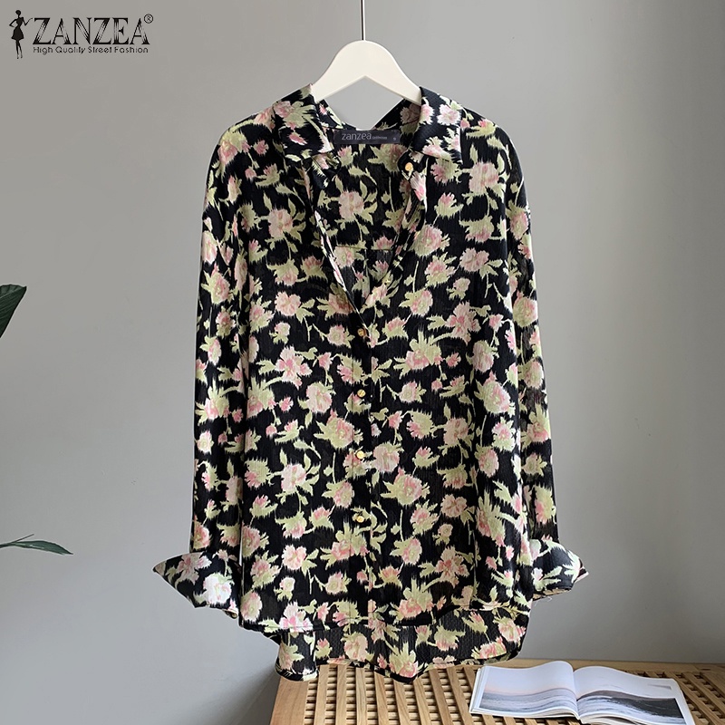 ZANZEA Áo Sơ Mi Tay Dài Cổ Bẻ In Họa Tiết Hoa Thời Trang Đường Phố Cho Nữ