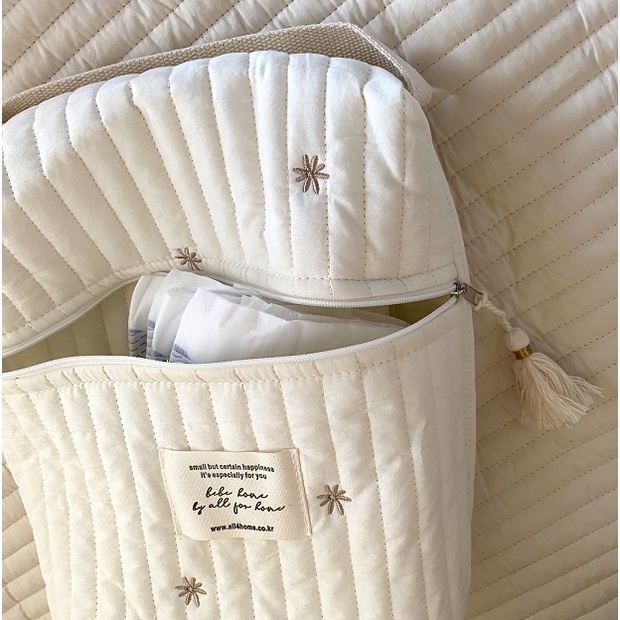 Túi Đựng Tã Lót Vải Cotton Nguyên Chất Thêu Họa Tiết Có Khóa Kéo Treo Xe Đẩy Em Bé Phong Cách Hàn Quốc Mới