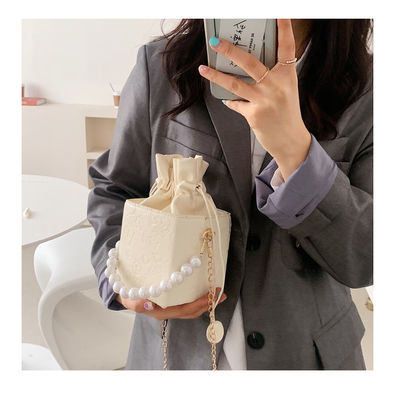 Túi xách tay/ đeo vai JASMIN NOIR da PU dạng hộp với tay cầm chuỗi hạt ngọc trai phong cách Hàn Quốc thời trang cho nữ