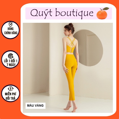 Bộ tập yoga, gym quần dài áo bra dây lưng đan chéo có mút ngực siêu xinh  S015 | Quýt Boutique Đồ Tập Gym, Yoga