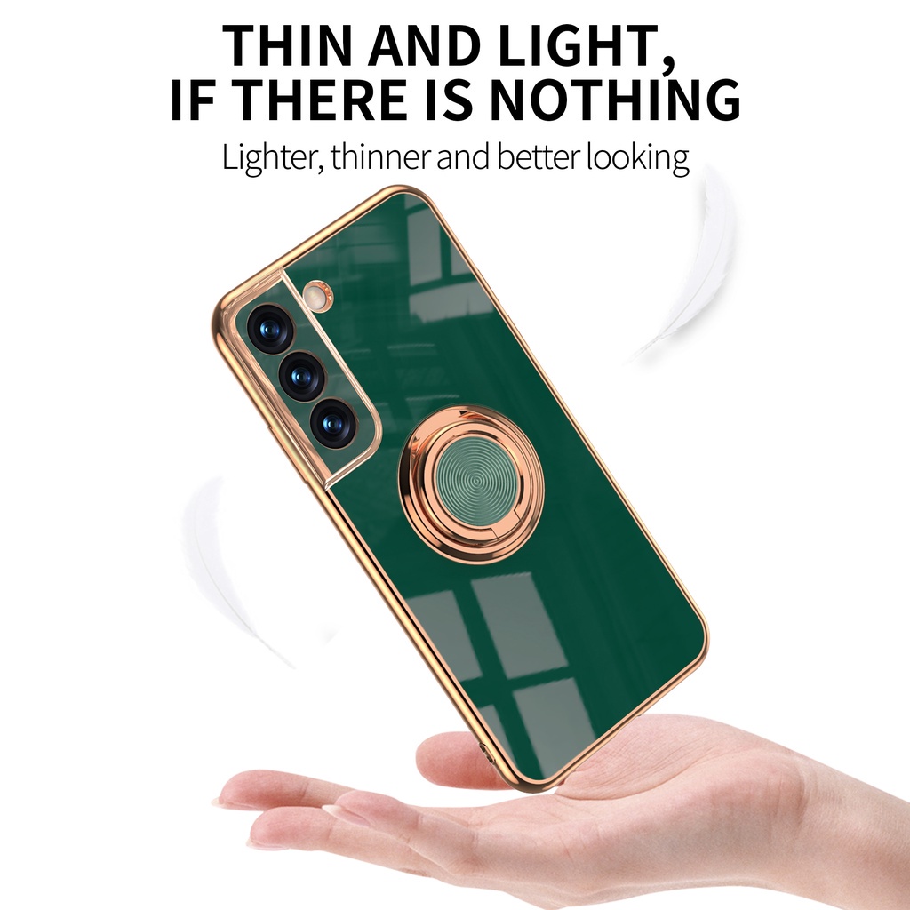 Ốp Điện Thoại Có Vòng Đỡ Từ Tính Mạ Vàng Cho Samsung Galaxy S21 S20 FE Plus Ultra S21FE