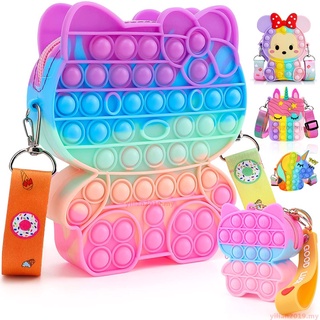 Pop túi đeo vai kỳ lân pop túi đẩy bong bóng fidget đồ chơi pop it hello kitty ví cho bé gái mèo massage túi