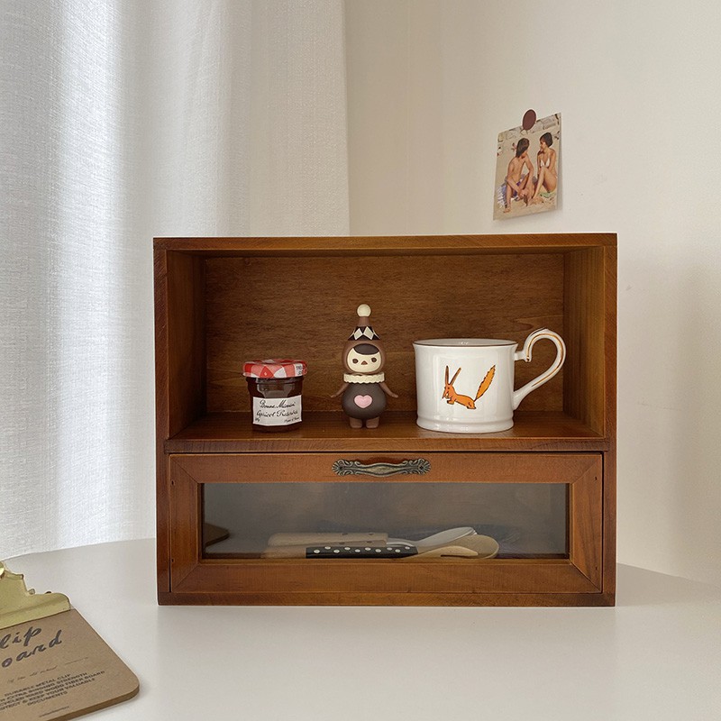 Tủ gỗ mini để bàn đựng đồ trang sức, mĩ phẩm phong cách vintage