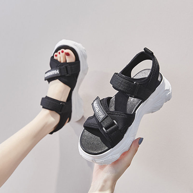 Giày sandal thể thao đế bằng khóa dán thời trang mùa hè 2021 phong cách Hàn Quốc dành cho nữ