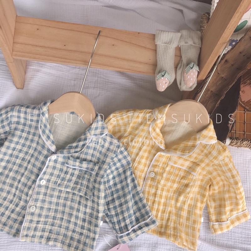 HÀNG THIẾT KẾ - Pijama kẻ caro cho bé vải xô muslin