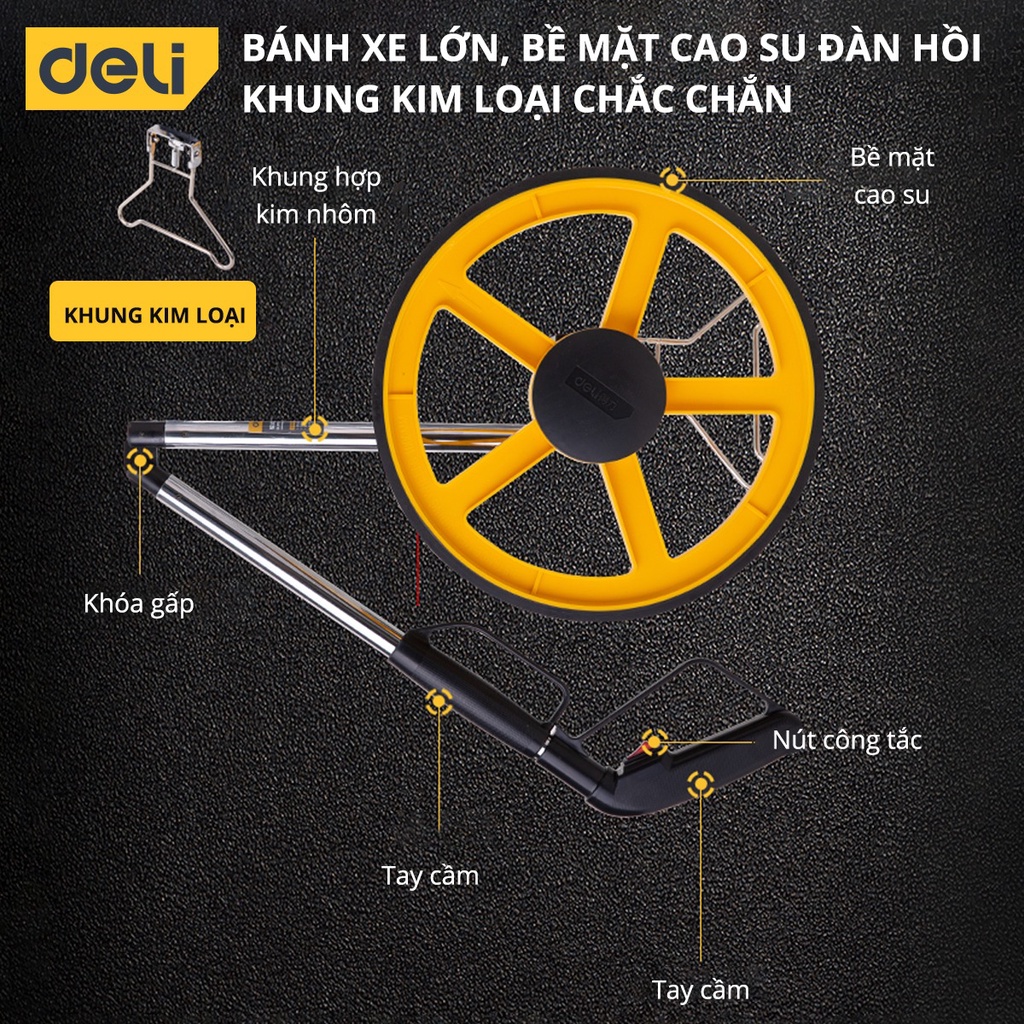 Thước Đo Khoảng Cách Dạng Bánh Xe 12,5 Inch Deli Cao Cấp Chính Hãng - Độ Chính Xác Cao, Thuận Tiện, Dễ Sử Dụng - DL9712