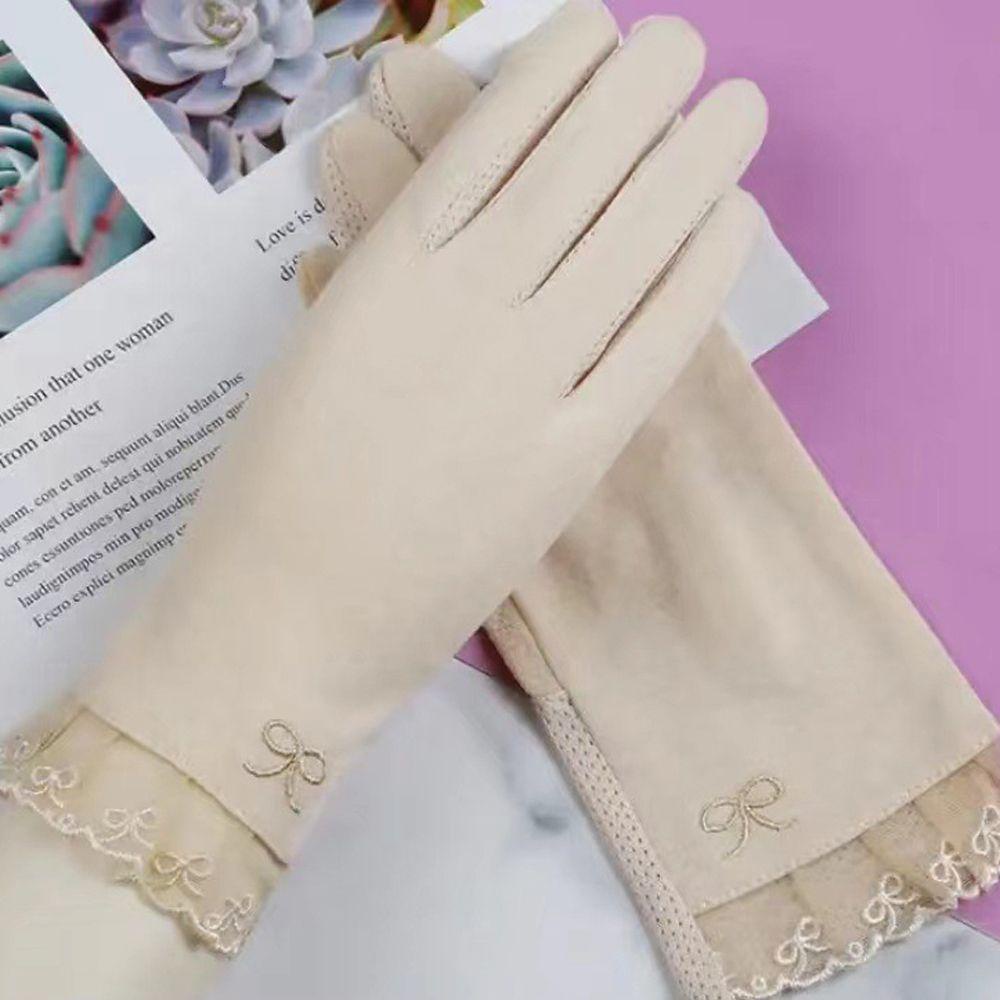 QQMALL Găng Tay Lái Xe Chống Nắng Đính Nơ Màu Sắc Đơn Giản Thời Trang Mùa Hè Cho Nữ