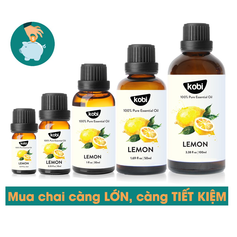 Tinh dầu Chanh Tươi Kobi Lemon essential oil giúp thơm phòng, se da, tinh thần sảng khoái - 50ml