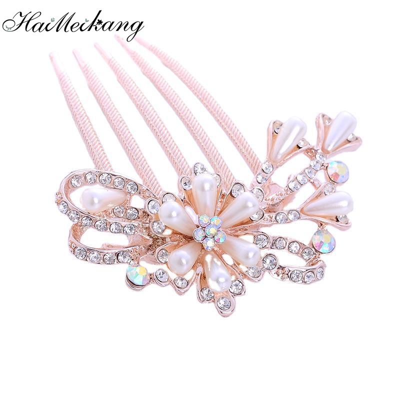 Kẹp tóc HAIMEIKANG hình hoa đính đá và ngọc trai nhân tạo thời trang cho nữ