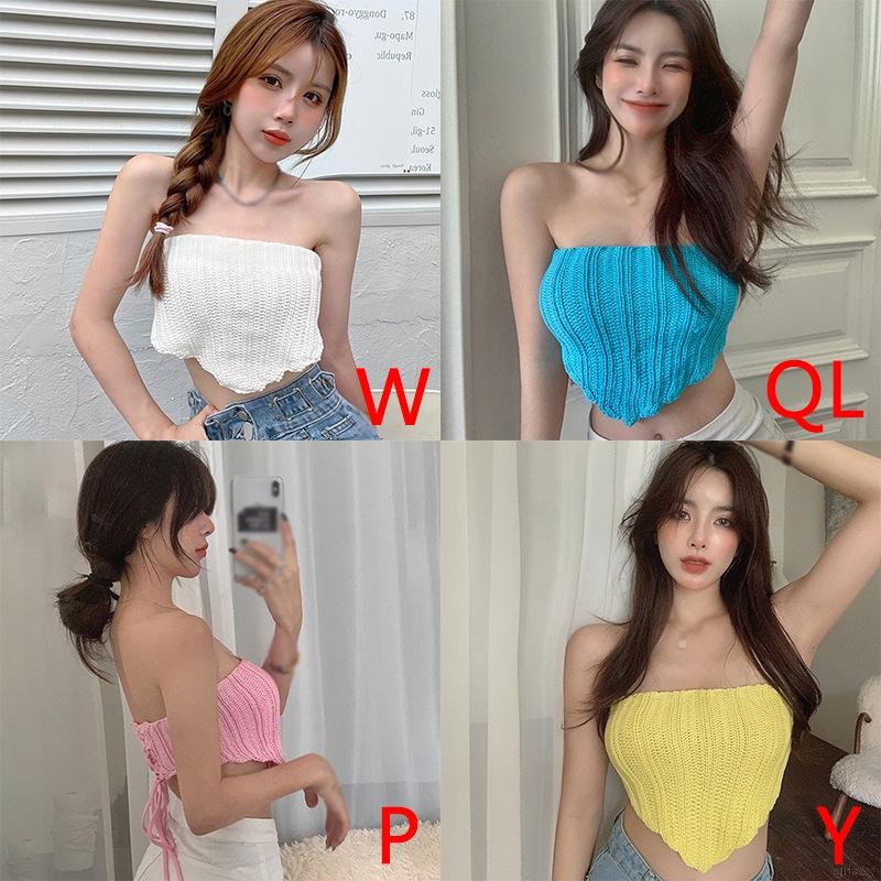 Áo croptop không tay hở lưng màu trơn phong cách hàn quốc