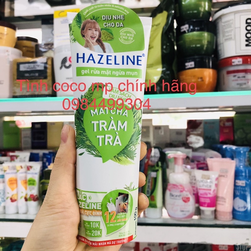Sữa rửa mặt hazeline ngừa mụn, dưỡng sáng da, dưỡng ẩm chiết xuất matcha-tràm trà 100g