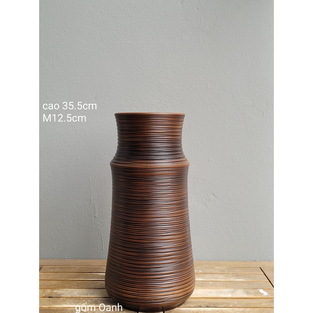 Bình hoa men nâu mộc ganh ngang gốm Bát Tràng cao cấp loại 1