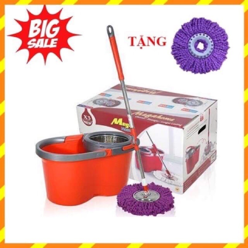 BỘ LAU NHÀ MEGAHOME X3 NEW,2 BÔNG LAU,LỒNG INOX