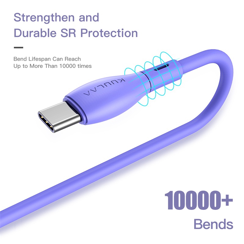 Dây Cáp Sạc Nhanh KUULAA 3A USB Type C 0.25m Cho Huawei Samsung Xiaomi OPPO Mềm Màu Trơn Nhiều Màu Tùy Chọn