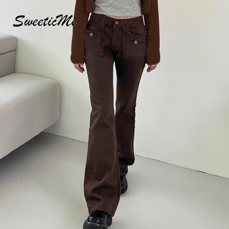 Sweeticme Quần Jean Ống Đứng Lưng Thấp Phong Cách Retro   Cho Nữ