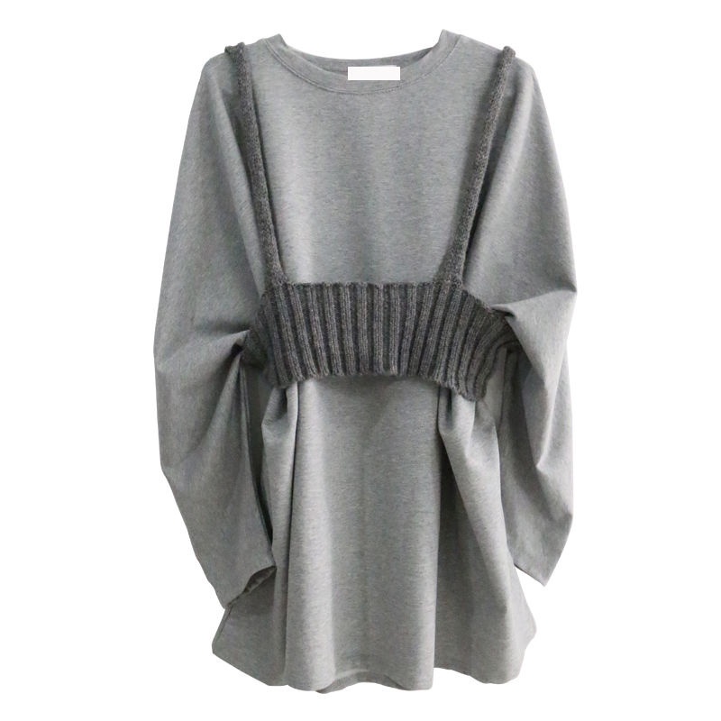 COZOK Set áo len tay dài + áo khoác không tay form rộng hợp thời trang