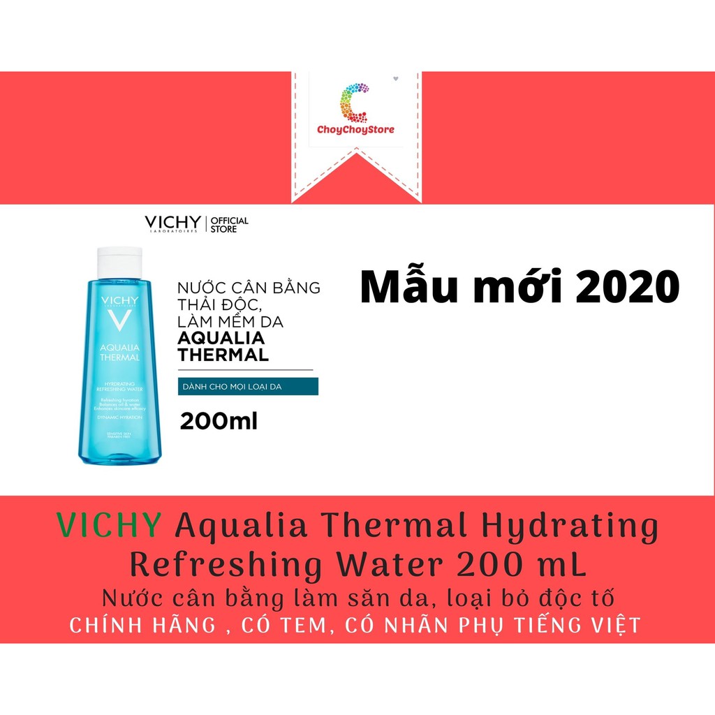 [TEM CTY] Nước cân bằng VICHY Aqualia Thermal Hydrating Refreshing Water 200 mL -  làm săn da, loại bỏ độc tố