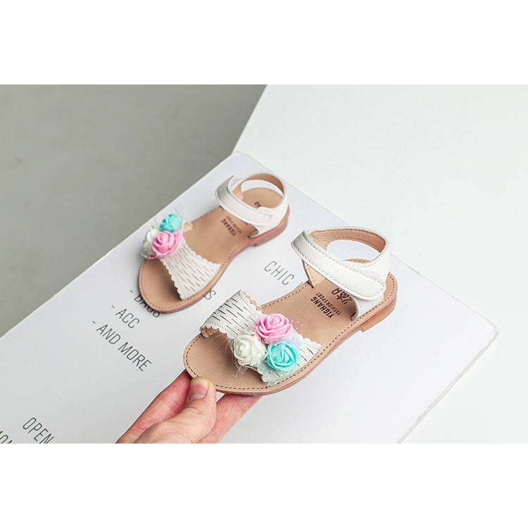 [HOT 2019 SIZE 21-30] DÉP SANDAL GIÀY ĐẾ MỀM ĐÍNH HOA HỒNG BA MÀUCHO BÉ GÁI (có ảnh thật)