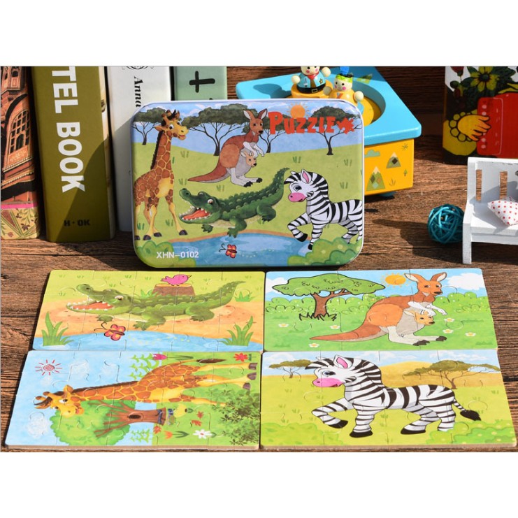 [Mã LIFETOYS1 giảm 30K đơn 99K] Ghép Hình Puzzle Tổng Hợp 4 Tranh - Động Vật Trong Rừng