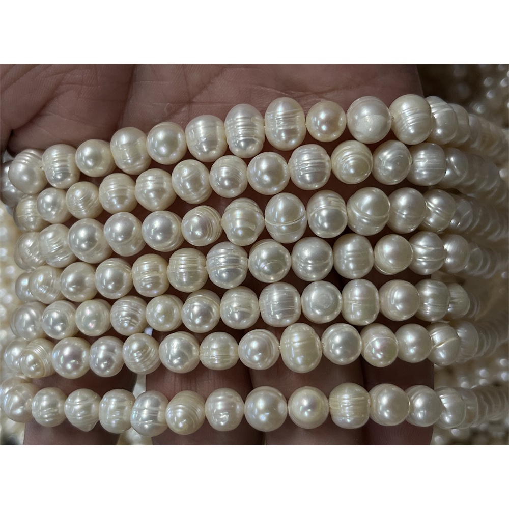 Chuỗi Hạt Ngọc Trai Trắng 8-9mm Hình Khoai Tây Chiên Dùng Làm Trang Sức