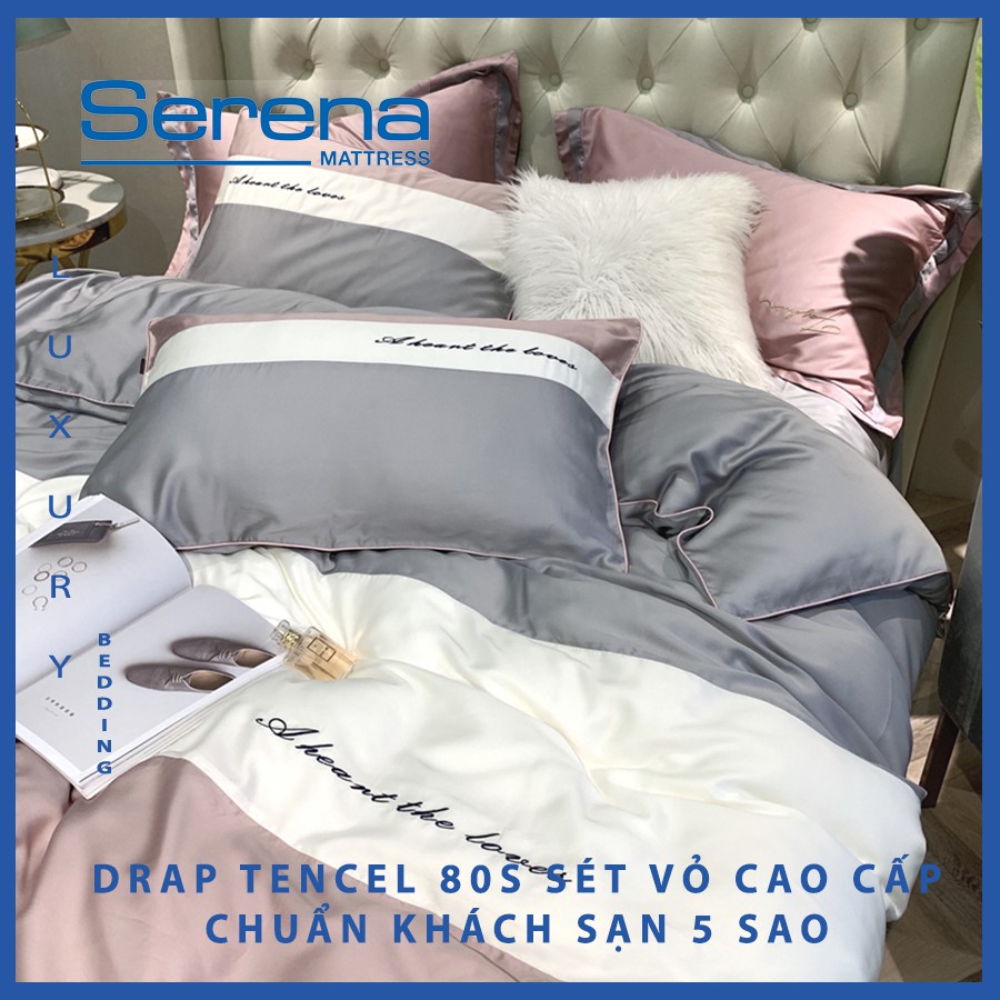 Bộ chăn ga gối Tencel 80s Serena Cao Cấp Phong Cách Hàn Quốc 5 món chăn ga gối chần bông – Hệ Thống Nệm