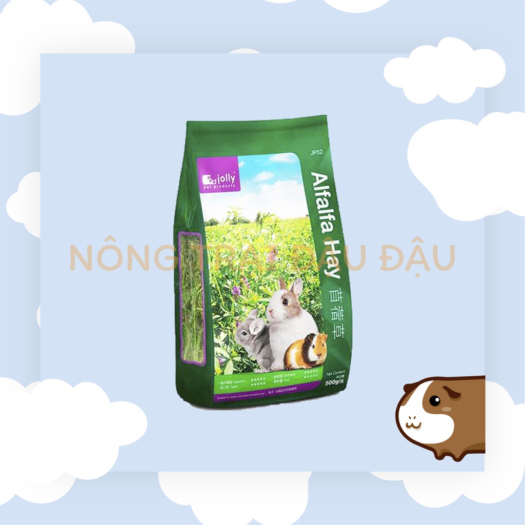 Cỏ Alfalfa hiệu Jolly nguyên cành thơm ngon và xanh dành cho Thỏ, Bọ Ú (Chuột Lang), Chinchilla JP52 - 500g