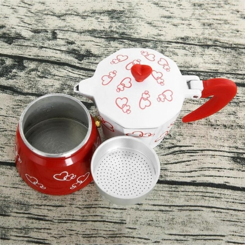 HO Red Heart Print Coffee Maker Aluminum Alloy Moka Pot Espresso Mocha Latte Filter