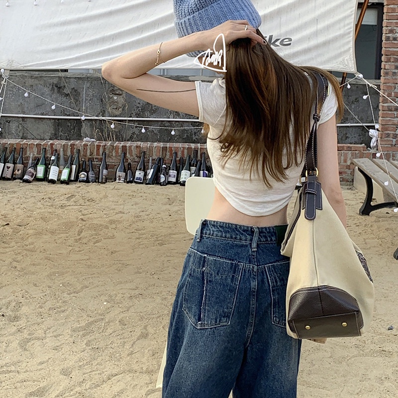 Quần denim dài ống rộng thời trang cho nữ