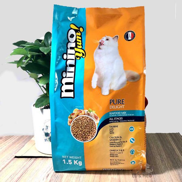 [1.5kg💯] Thức Ăn Cho Mèo Con & Mèo Trưởng Thành Minino Yum (Vị Hải Sản) 1.5Kg