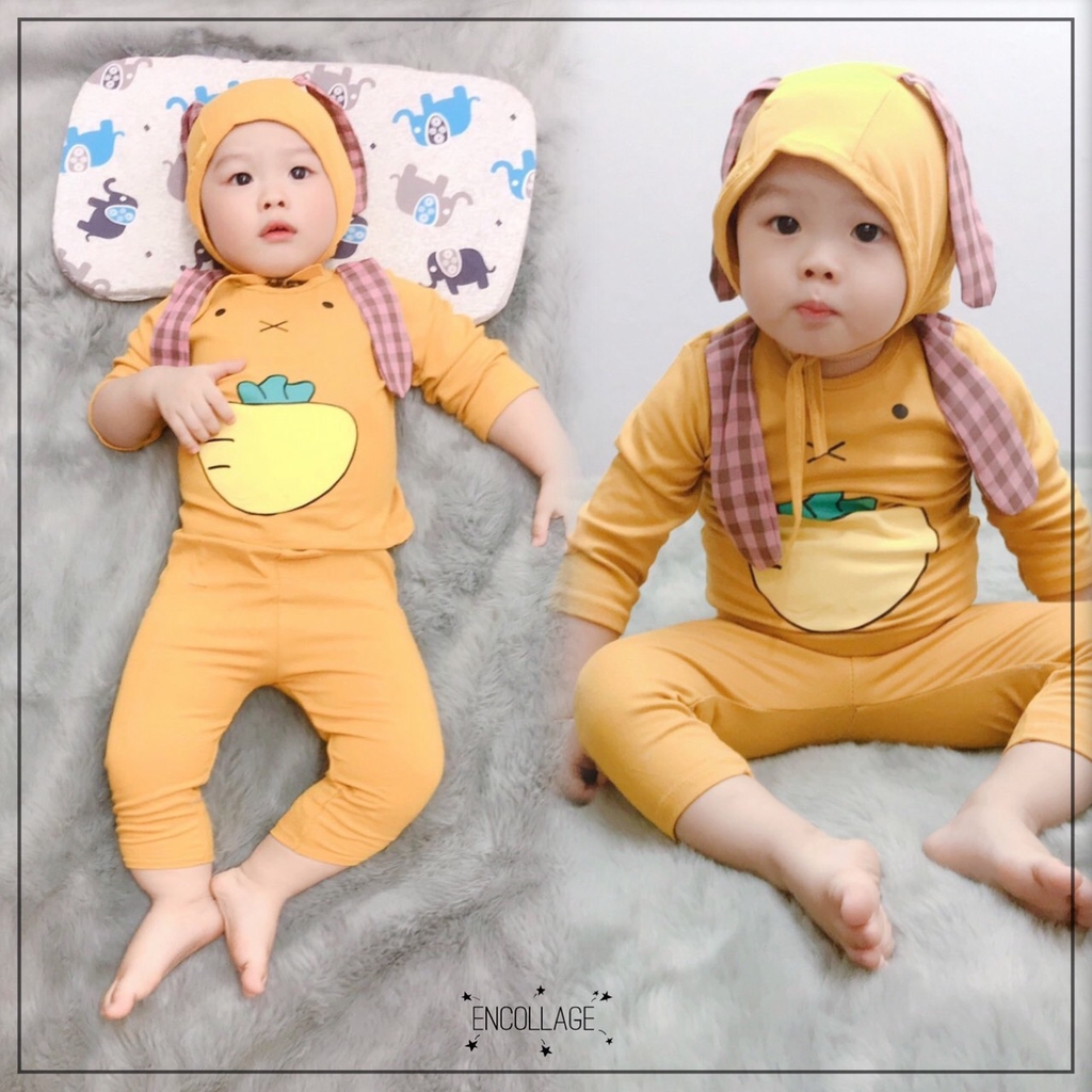 Bộ quần áo dài tay kèm mũ QATE593 cho bé sơ sinh tới 18kg