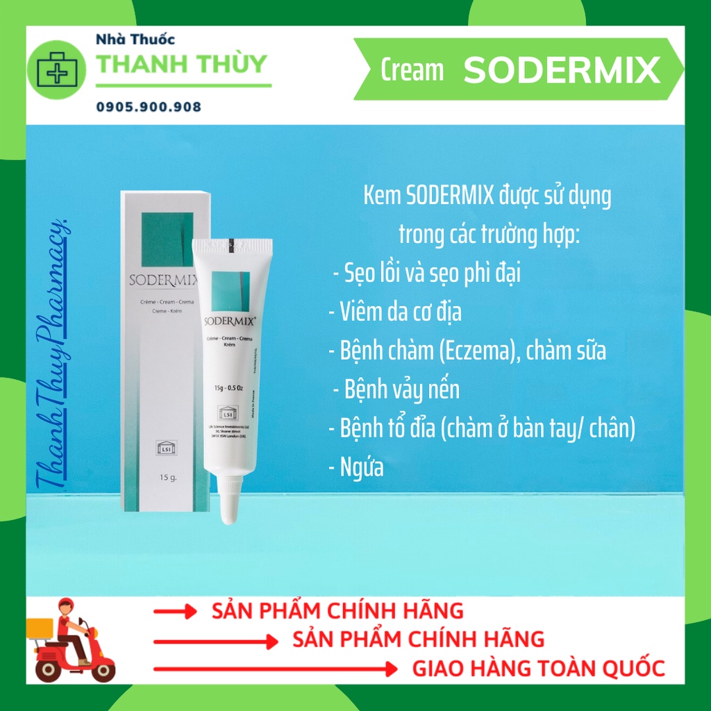 Sodermix Cream 15G - Dùng Cho Sẹo Lồi, Sẹo Phì Đại, Chàm, Da Cơ Địa, Vảy Nến, Tổ Đỉa