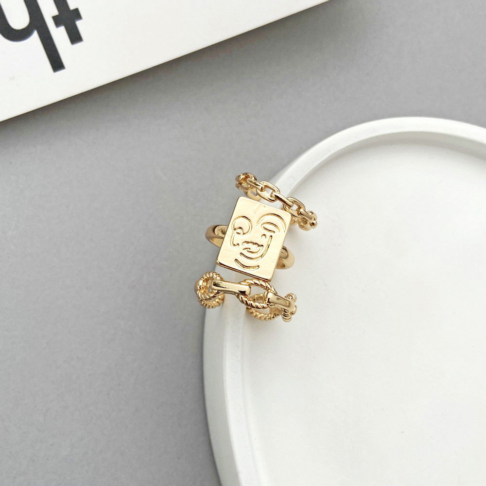 Nhẫn Đeo Tay Kim Loại Hình Mặt Cười Phong Cách Retro Cho Nữ Yanqueens Quà tặng phụ kiện