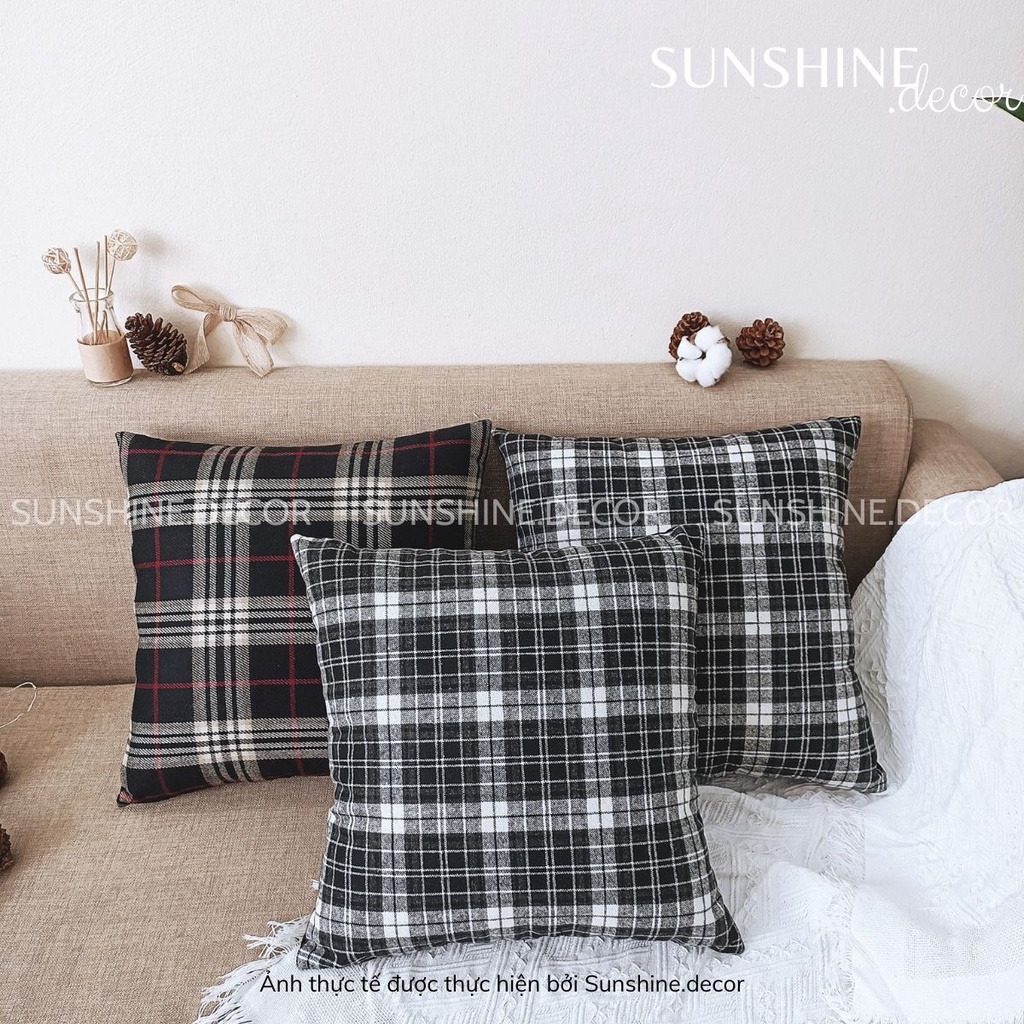 Vỏ gối sofa, bọc gối tựa lưng, áo gối ôm họa tiết kẻ caro phong cách Bắc Âu-Sunshine.decor